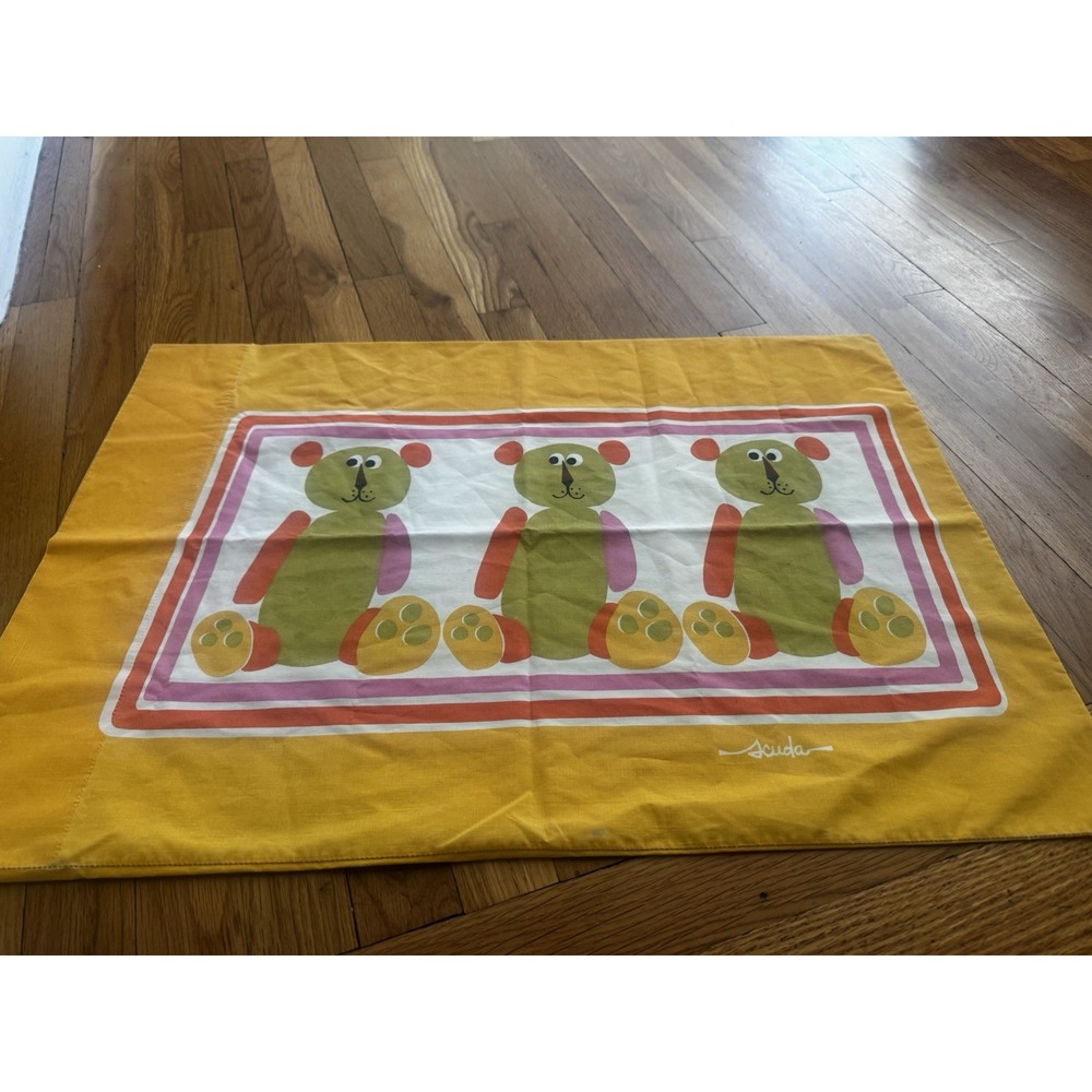 Vintage Wamsutta Scuda Teddy Bear Pillowcase Mod MCM‎ 60s/70s 42x36